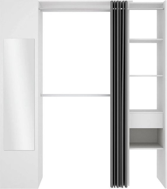 Offener Kleiderschrank Bertrand von Vente-unique in Weiß mit Kleiderstange und Regalböden, Höhe: 205 cm, Breite: 177,5 cm, Tiefe: 50 cm - Bild 1
