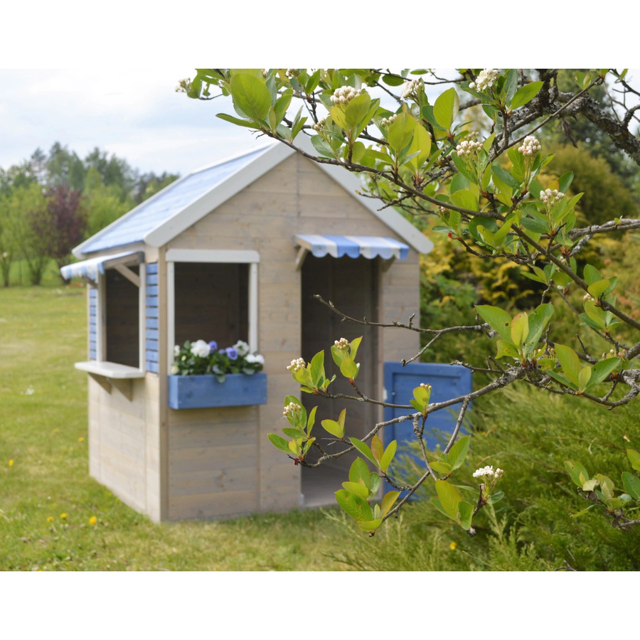 Wendi Toys Kinderspielhaus Delfin aus Holz mit Kaufladen-Fenster und Markisen, Blau/Natur - Bild 3