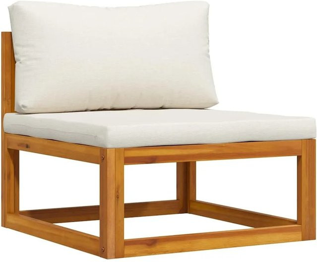vidaXL Modular-Mittelsofa aus Akazienholz mit cremeweißen Kissen aus Polyester - Bild 1