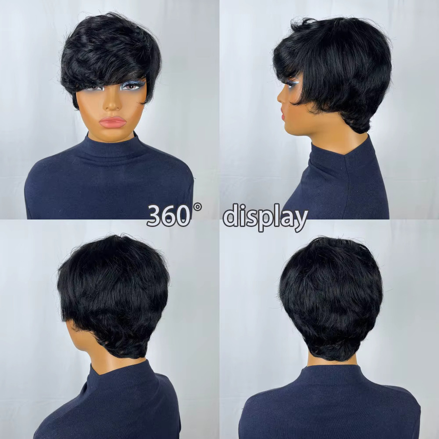 OYM HAIR Pixie-Perücke, 100 % Echthaar, Damen, mit Fransen - Bild 3