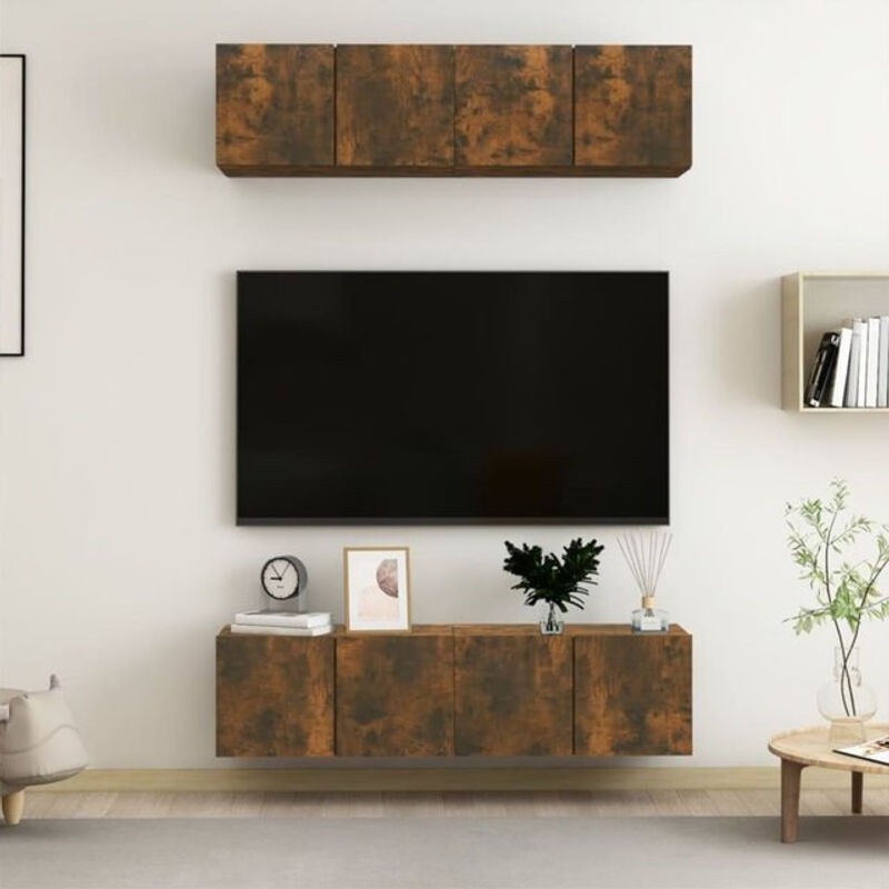 Vidaxl Set aus 4 TV-Wandschränken in Räuchereiche, Braun, Holzwerkstoff, B/T/H: 60 x 30 x 30 cm - Bild 1