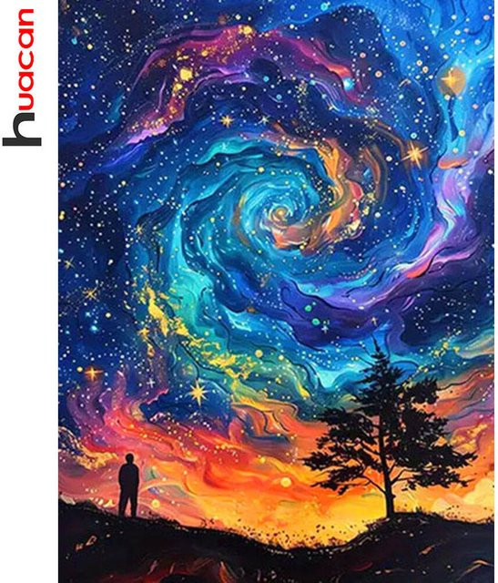 Huacan DIY Diamantmalerei Sternenhimmel Landschaft als Diamantmosaik Komplettset in Multicolour, B/H: 30 x 20 cm - Bild 1