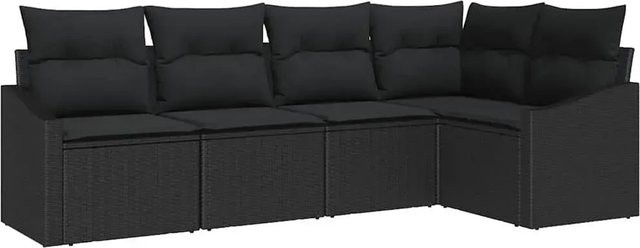 vidaXL Garten-Sofa-Set 5-teilig in Schwarz aus Poly Rattan und Stahl mit Polsterkissen in L-Form - Bild 1