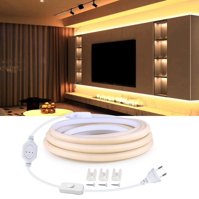 Rybakov COB Neon-Streifen Warmweiß, 220V LED Lichtband mit 288 LEDs/m, IP67 Wasserdicht, inklusive Netzteil und EU-Stecker - Bild 1