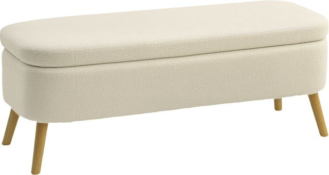 HOMCOM Sitzbank mit Stauraum in Teddy-Fleece-Optik, Polsterbank als Truhenbank mit Holzbeinen, B/T/H: 120 x 42 x 45 cm, Beige - Bild 1
