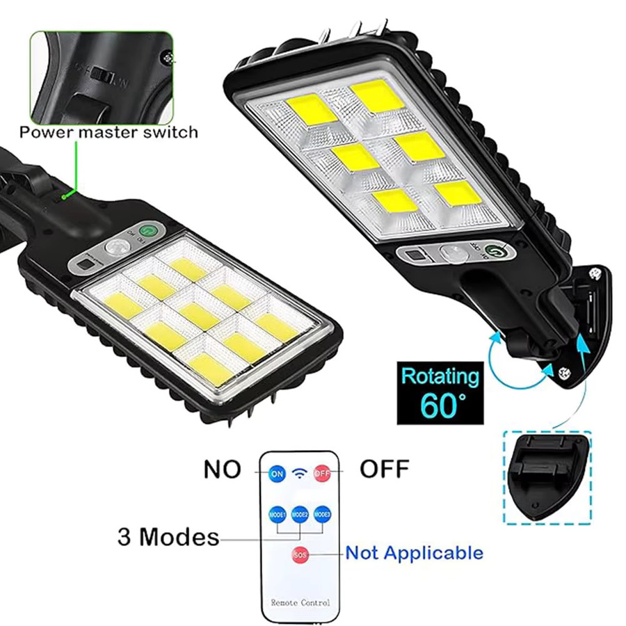 XIWANGFIRE Solar-LED-Wandstraßenlampe mit 108 LEDs und Bewegungssensor, Wasserdichte Sicherheitsbeleuchtung in Schwarz für Garten, Terrasse und Wege - Bild 4