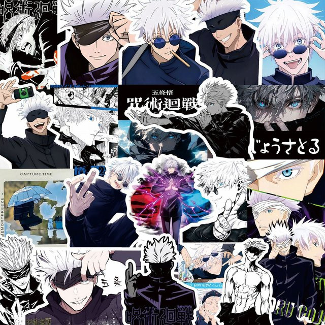 Bandai Jujutsu Kaisen Gojo Satoru Anime-Dekorationen, 75-teiliges Set, Schwarz-Weiß-Collage - Bild 1