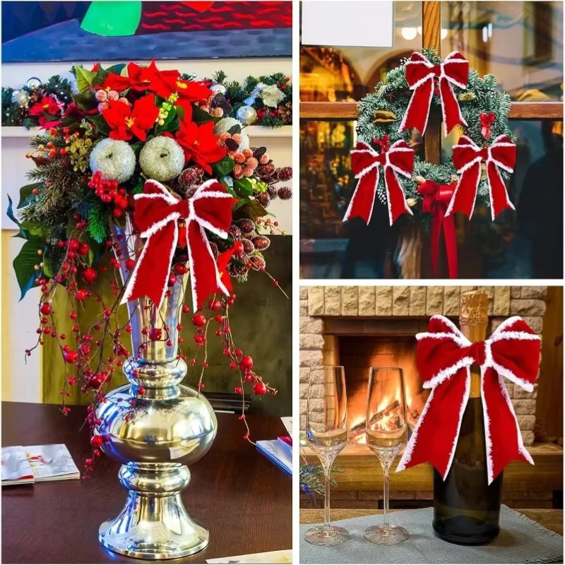 Rotes Samtband mit Schneeflocken-Plüsch für Weihnachtsdekoration und Geschenkverpackungen - Bild 6