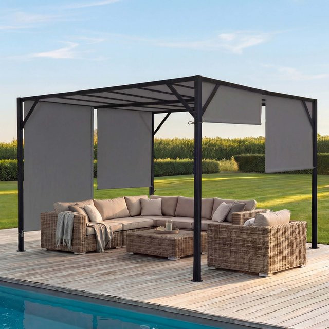 MCW Pergola Beja Garten Pavillon Terrassenüberdachung mit Schiebedach aus Stahl und Polyester, Grau, B/T: 400 x 400 cm - Bild 1