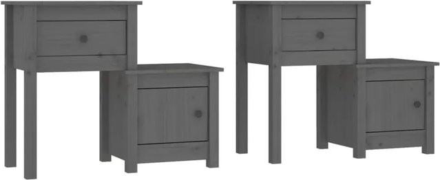 vidaXL Nachttische 2er Set aus Massivholz Kiefer in Grau, B/T/H: 79,5 x 38 x 65,5 cm - Bild 1