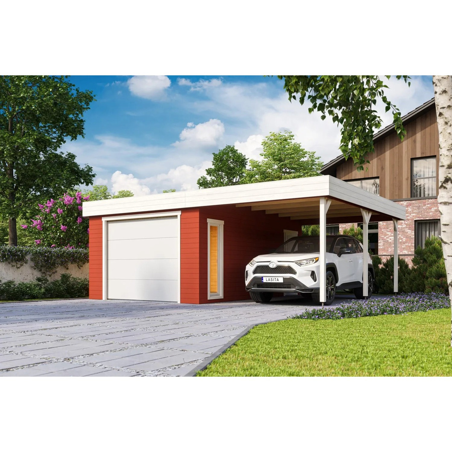 Blockgarage Lasita Maja Bahamas aus Holz in Schwedenrot mit Sektionaltor und Stufendach, B/T: 820 x 560 cm - Bild 3