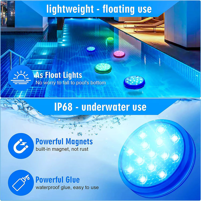 AMARYLLIS Wiederaufladbare LED Unterwasser-Tauchbeckenleuchten mit Fernbedienung, IP68 wasserdicht, farbwechselnde RGB Schwimmleuchten für Whirlpool-Bäder, Multicolor/Transparent - Bild 2