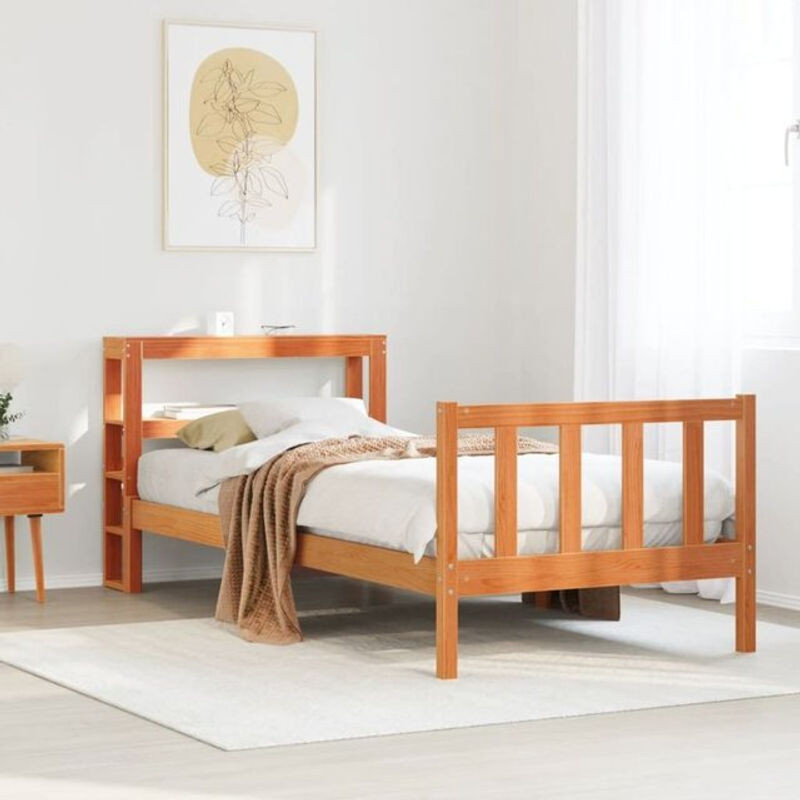 Massivholzbett mit Kopfteil von Vidaxl aus Kiefer in Braun, B/H: 75 x 190 cm - Bild 1