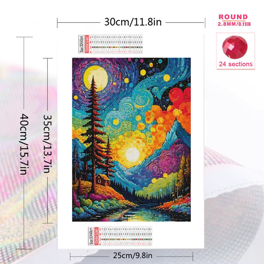EverShine DIY Diamantmalerei Sonnenuntergang mit Baum als Landschafts-Mosaikbild in Rundform und Mehrfarben - Bild 2