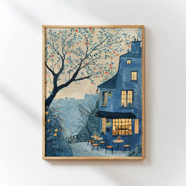 Aquarelldruck Paris Café von Potdemiel – Vintage Wanddekoration im Mehrfarben-Design als Poster für dein Esszimmer - Bild 1