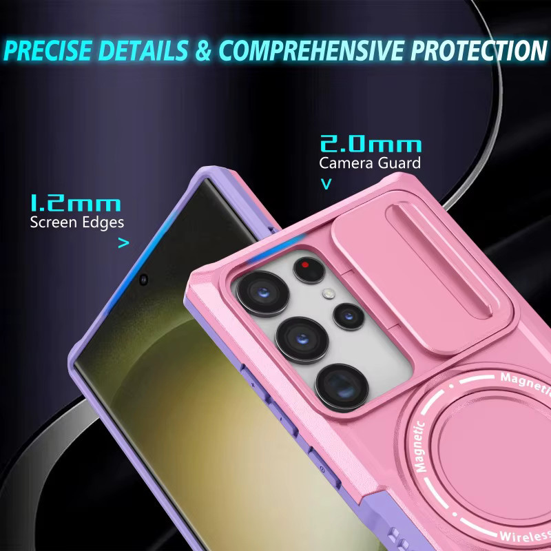 Magnetische Hybrid-Rüstungshülle für Samsung Galaxy S25 S24 S23 S22 Ultra Plus FE und Note 20 mit Autohalterung und kabelloser Ladefunktion in Weiß oder Pink - Bild 3