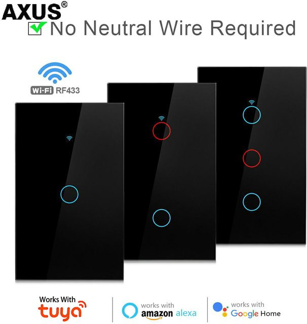 Tuya WiFi Smart Light Switch US Typ 120 Wand-Touch-Schalter in Weiß, kompatibel mit Amazon Alexa und Google Assistant, mit oder ohne Neutralleiter - Bild 1