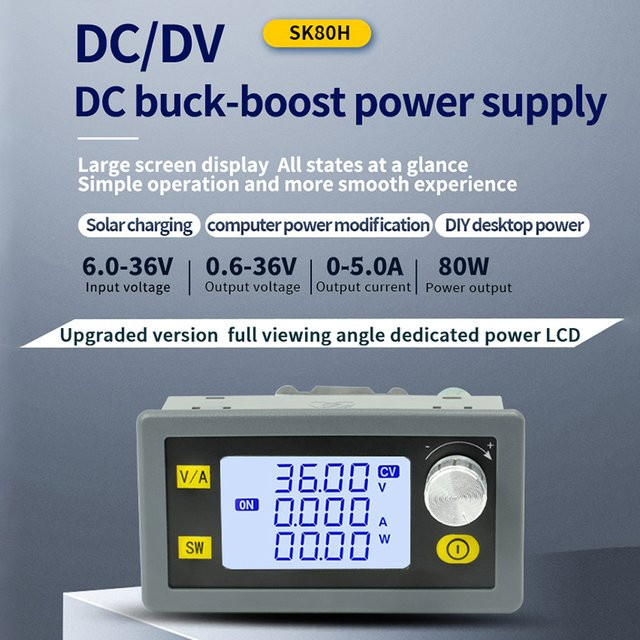 ALLOET XY-SK80H Digital Control DC Buck Boost Converter mit LCD Display, Einstellbar, DC 6-36V, 5A, 80W Solar Lade Modul - Bild 1