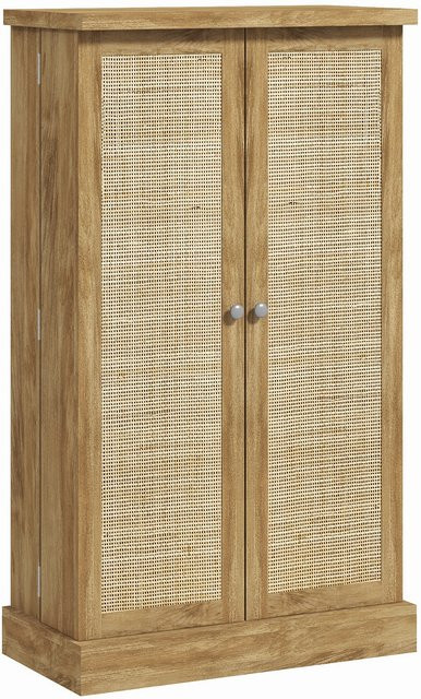 Aosom Buffet Schrank Modern mit Rattantüren und verstellbaren Regalen, Naturholzoptik Braun, B/T/H: 60 x 30 x 104 cm - Bild 1