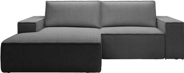 Vente-unique Schlafsofa Amelia in Anthrazitgrau mit Cord-Bezug und L-Form, Breite: 240 cm - Bild 1