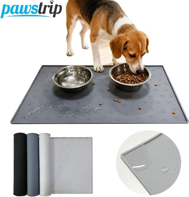Rutschfeste Silikon-Futtermatte von pawstrip für Hunde und Katzen, wasserdichtes Haustier-Tischset in Schwarz und Grau, B: 48 cm, T: 30 cm - Bild 1