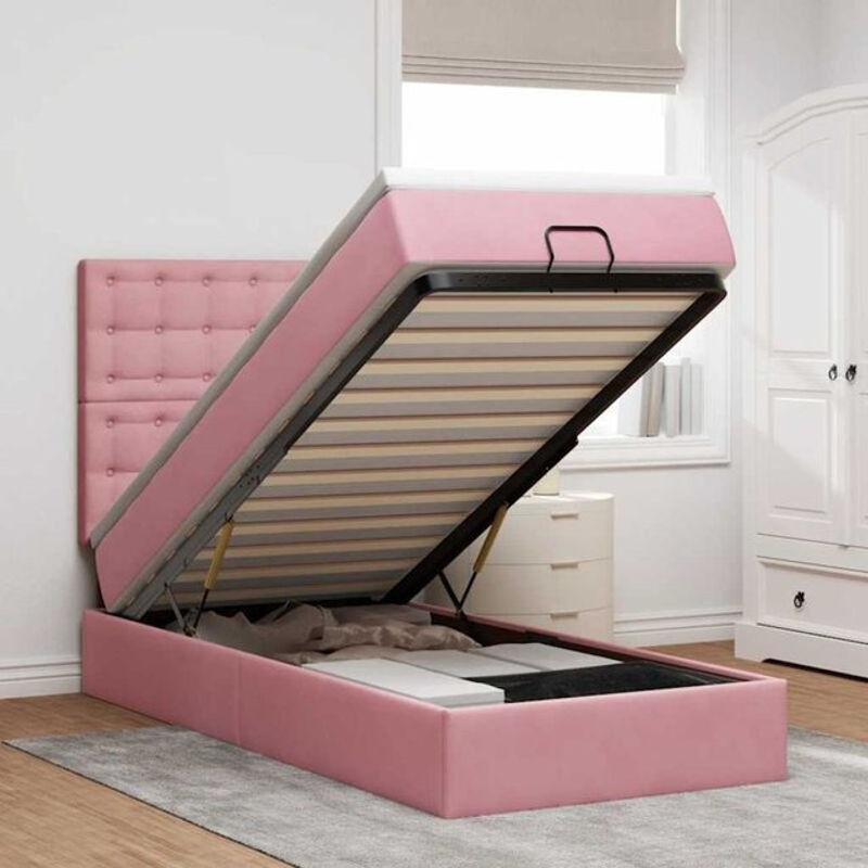 Vidaxl Ottoman Polsterbett mit Matratze und LED in Rosa aus Samt, B/T/H: 90 x 200 x 128 cm - Bild 1