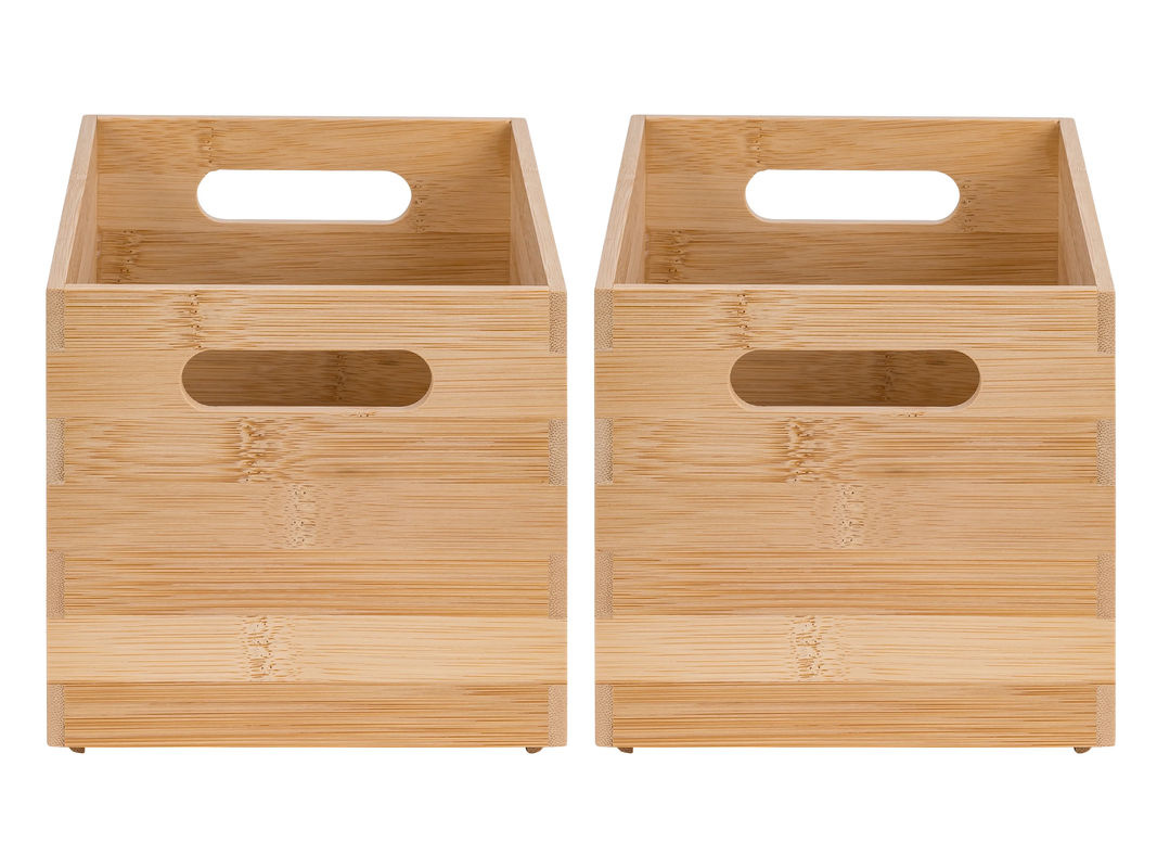 W5 Aufbewahrungsboxen aus Bambus in Beige, 2er-Set stapelbar mit Griffen - Bild 3
