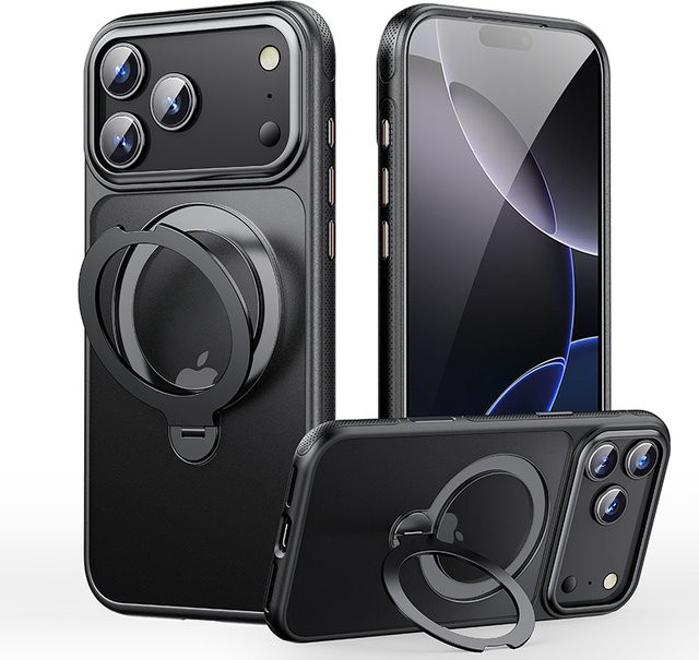 Stoßfeste iPhone Handyhülle mit 360 Grad drehbarer magnetischer Halterung in Transparent und Matt, kompatibel mit iPhone 17, 16, 15, 14 und 13 Pro Max - Bild 1