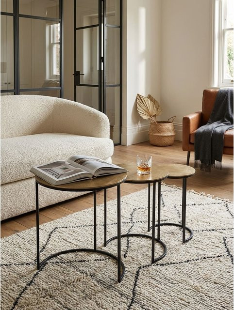 3-teiliges Beistelltisch Set KADIMA DESIGN aus Aluminium in Gold und Schwarz, rund und modern mit verschachtelten Oberflächen - Bild 1