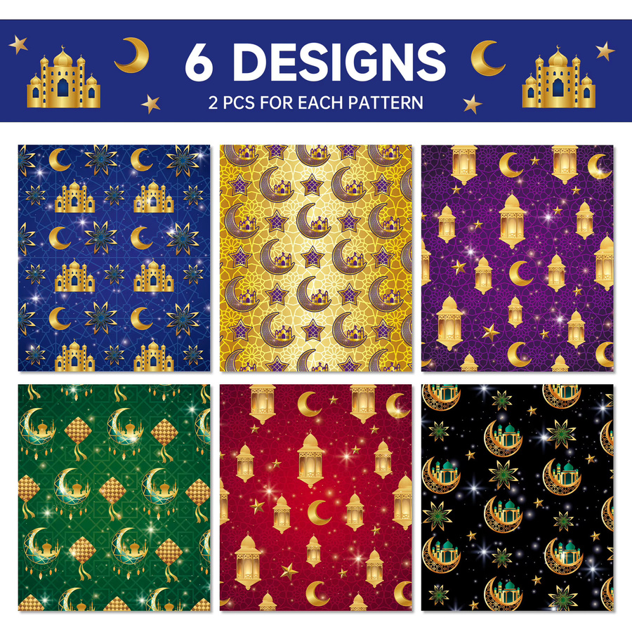 12 Blatt dekoratives Eid Mubarak Geschenkpapier mit Mondlaternen-Motiv in Mehrfarben für Ramadan und DIY-Bastelarbeiten - Bild 5