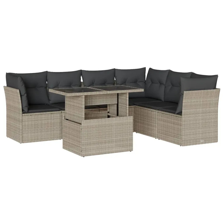 vidaXL 7-teilige Garten-Sofagarnitur aus Polyrattan mit Kissen in Hellgrau und Anthrazit - Bild 2