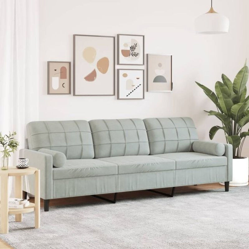 vidaxl 3-Sitzer Sofa aus Samt mit Zierkissen in Grau, Breite: 210 cm - Bild 1