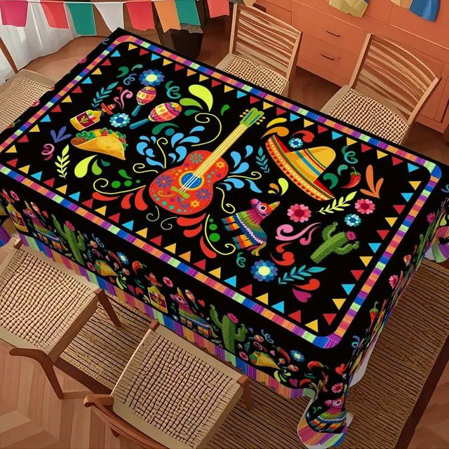 Bunte florale Tischdecke von JMG Household Supplies für mexikanische Partys und Tag der Toten, Rechteck, Mehrfarbig, B/T: 100 x 160 cm - Bild 1