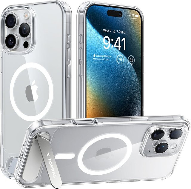 Torras MagSafe Schutzhülle für Apple iPhone 16 Pro mit integriertem Standfuß, Transparent - Bild 1