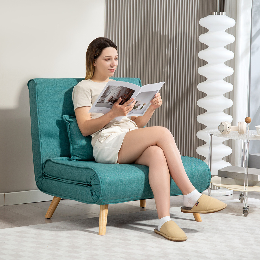HOMCOM 4 in 1 Schlafsessel als Einzelsessel und Schlafsofa mit verstellbarer Rückenlehne in 5 Positionen, Klick-Klack Schlafcouch inklusive Kissen, Grün - Bild 2