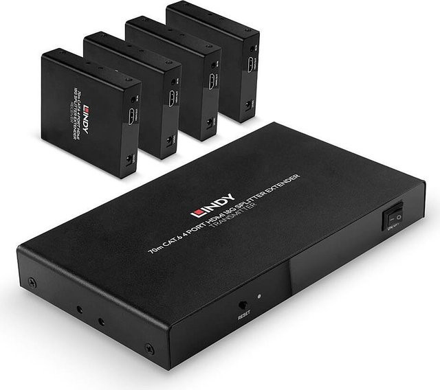 Lindy HDMI 4K60 Splitter Extender über CAT 6 mit 4 Anschlüssen, Schwarz, bis zu 70 m Reichweite - Bild 1