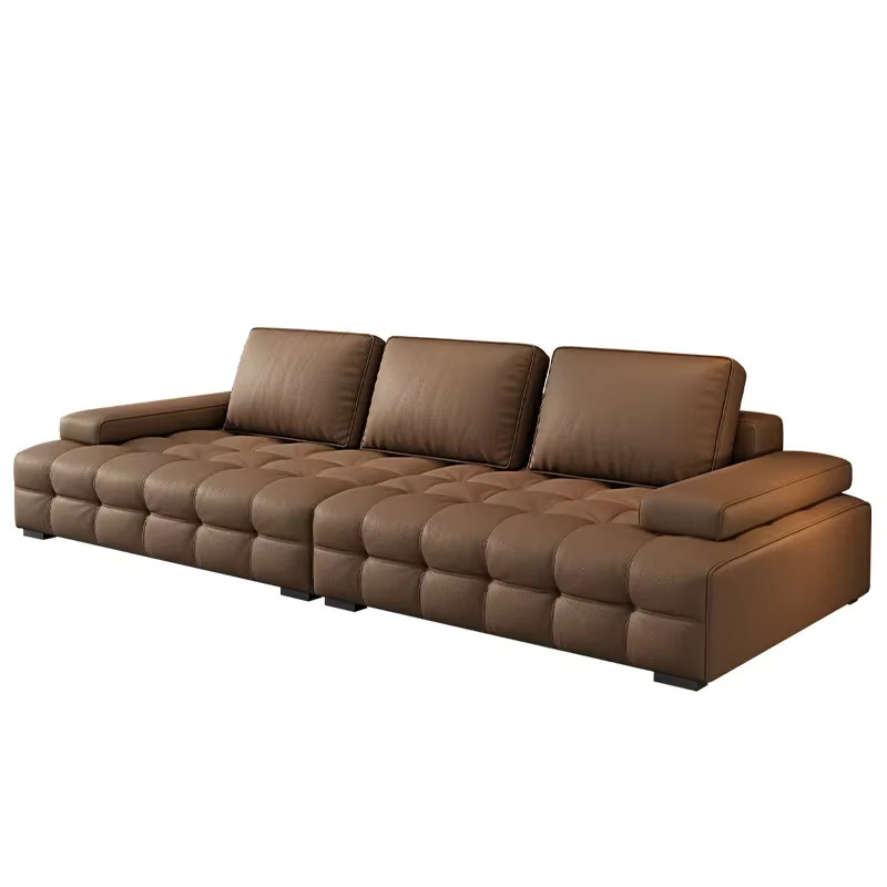 MDNG Lawrence L-förmiges Leder-Wohnzimmersofa in Braun mit passendem Ottomanen - Bild 3