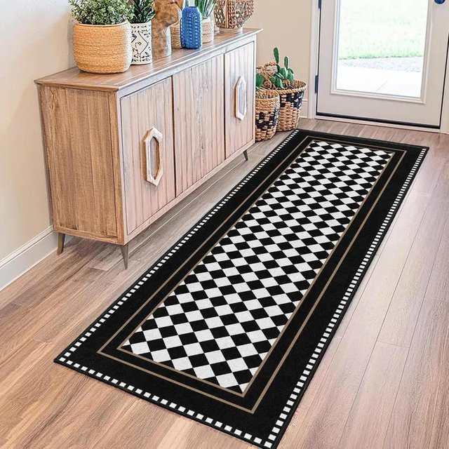 Lodestar Teppichmatte mit geometrischem Stern-Design in Schwarz-Weiß, rutschfest und waschbar, Polyester, B/T/H: 60 x 40 x 1 cm - Bild 1
