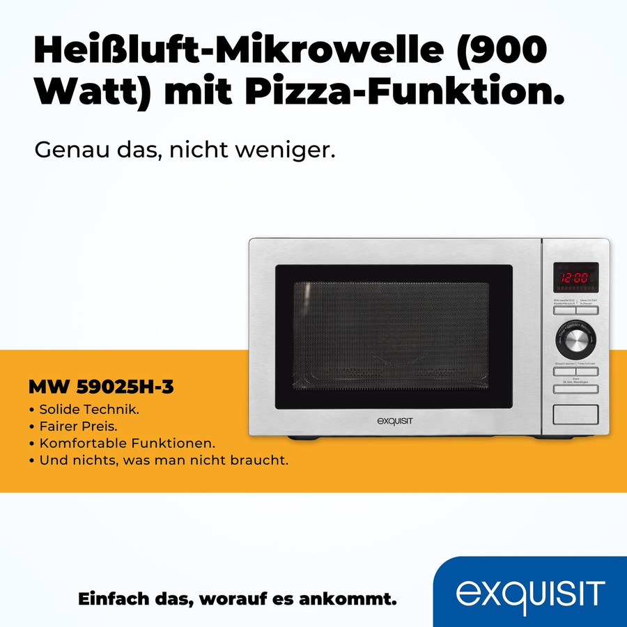 Exquisit MW59025H-3 Mikrowelle in Silber mit Grill, Heißluft und Konvektions-Kombinationsfunktion, B/T/H: 46,5 x 30,7 x 51,3 cm - Bild 2