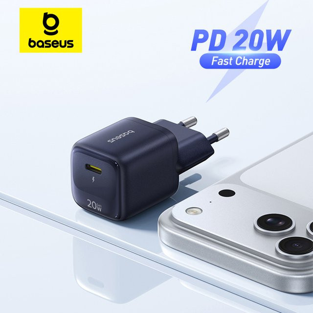 Baseus 20W GaN USB-C Ladegerät mit PD3.0 und QC Schnellladung in Schwarz - Bild 1