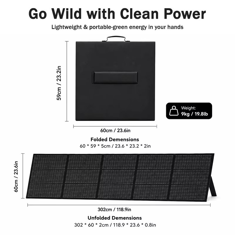 CHUBAN Tragbares faltbares Solarpanel 300W in Schwarz, IP68 wasserdichtes Solarladegerät für Powerstation, Wohnmobil und Camping - Bild 3