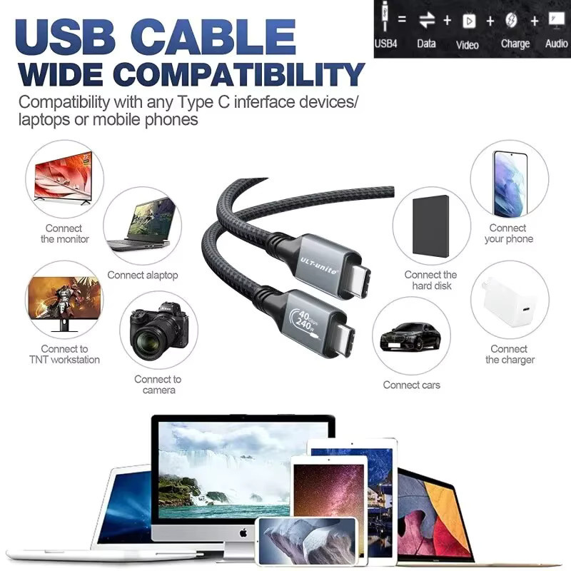 ULT-unite USB4 Typ C Kabel mit 240W Schnellladefunktion, 40 Gbit/s Datenübertragung und 8K 60Hz Unterstützung für Thunderbolt, Laptop und iPhone 15 Pro Max - Bild 6
