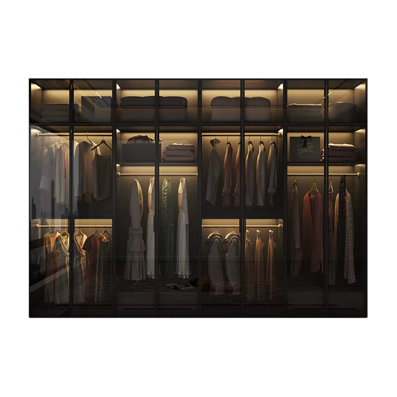 UOSU Eck-Kleiderschrank in Schwarz Matt mit Glastüren und integrierter Beleuchtung, moderner L-förmiger Aufbewahrungsschrank für das Schlafzimmer, H x B x T: 200 x 60 x 60 cm - Bild 4
