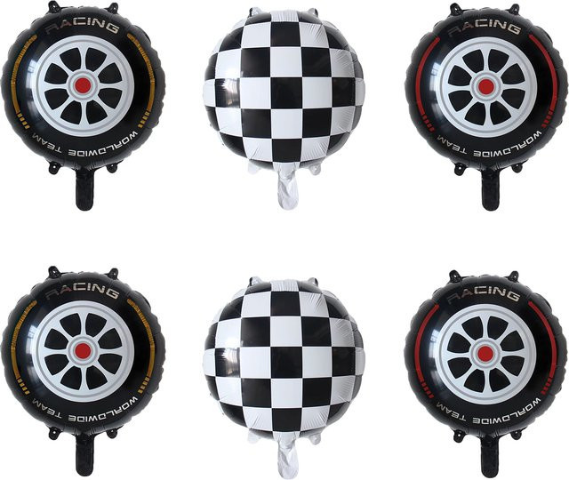 10 Stück KUKUZHU Folienballons mit Racing-Motiv in Weiß Kariert, 18 Zoll, für Helium, ideale Partydekoration für Geburtstag und Auto-Themen - Bild 1