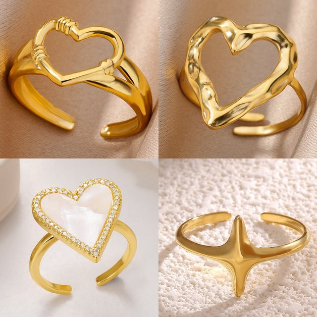 HPTOTMG Ring Edelstahl, 18 Karat vergoldet, Gold, Damen, minimalistisch - Bild 1