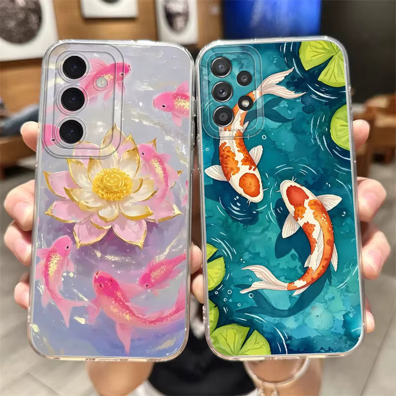 Goldfisch Lotus Art Handyhülle für Samsung Galaxy S23 S24 S25 S22 S21 S20 S10 Note 10 Ultra und FE in Transparent Multicolour - Bild 2