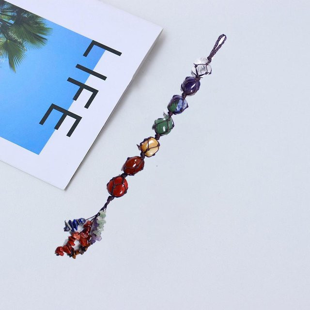 Rui Di 7 Chakra Trommelsteine Kristall Hängende Ornamente für Feng Shui Meditation und Auto Dekoration in Multicolour - Bild 1