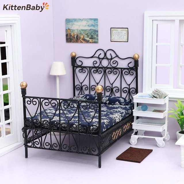 KittenBaby Puppenhaus Einzel-/Doppelbett, Schlafzimmer Möbel, Metall, Schwarz - Bild 1