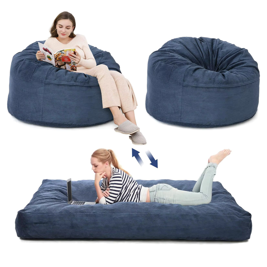 HiMISS 2-in-1 Cord-Sitzsack für Erwachsene als konvertierbares Bodensofa und Matratze in Blau - Bild 6