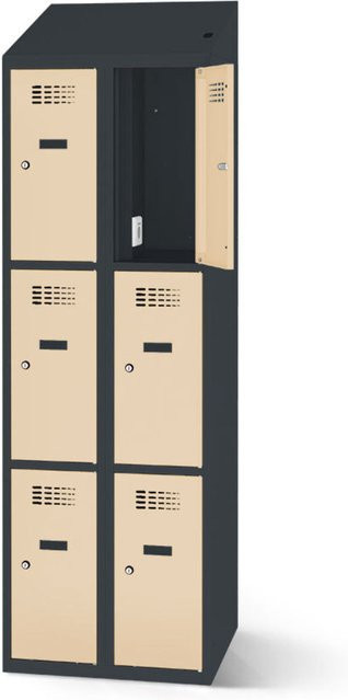 rotstahl Fächerschrank mit Ladefunktion und 6 Fächern in Elfenbein mit anthrazitgrauem Korpus, B: 80 cm, H: 200 cm - Bild 1